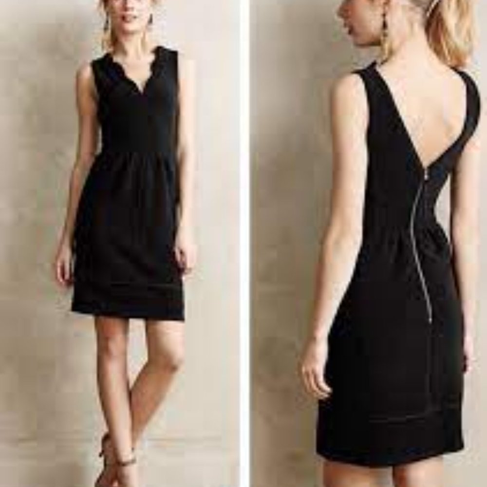 Maeve by Anthropologie Ottoman Tank Dress Scalloped edges Black size S